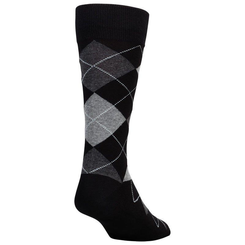 GOLDTOE Men's Carlyle Argyle Crew Dress Socks, 3-Pairs, Black Grey Argyle, Large - Image 4
